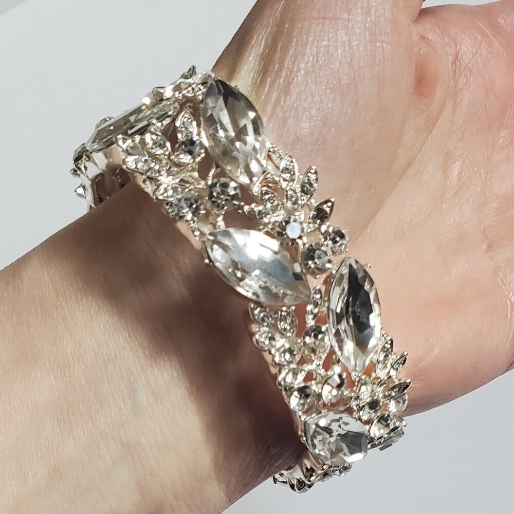 Crystal Rhinestone Stretchy Cuff Bracelet - Bridal/Prom/Any Occasion - Picture 11 of 11